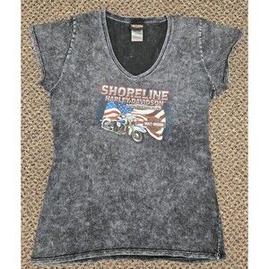 Harley Davidson Shoreline Long Branch T-Shirt V-Neck Black (Women's Large)